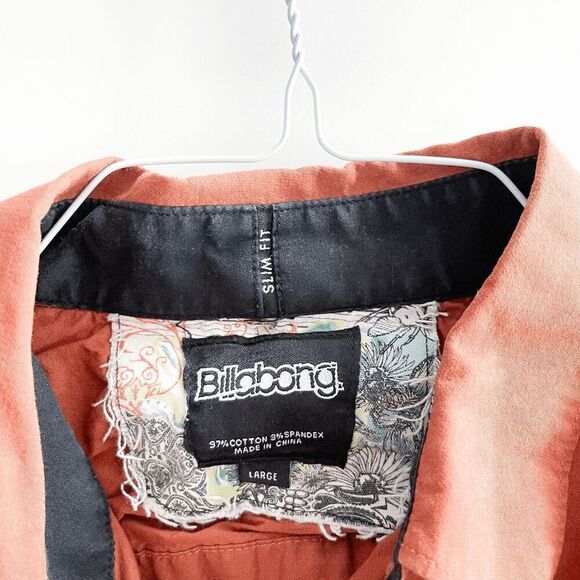 Billabong Mens Short Sleeve Slim Fit Button-Down Shirt Burnt Orange Size Large - Picture 3 of 6